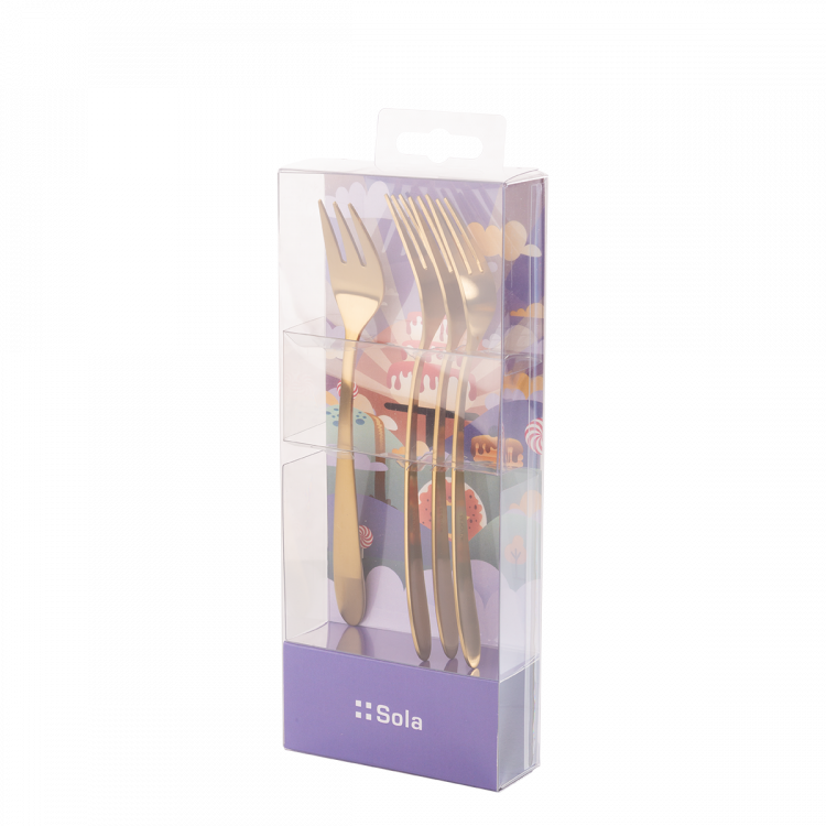 Kuchengabel Set 4-tlg in PET Packung Alpha PVD Gold ganz matt