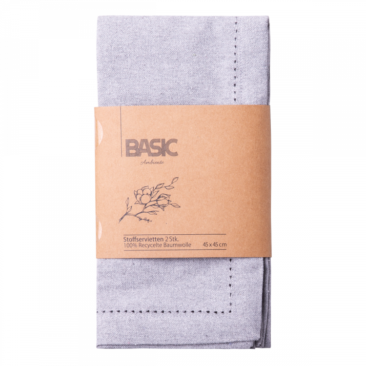 Stoffservietten 45 x 45 cm Silber-Melange, 2 Stk. - Basic Ambiente