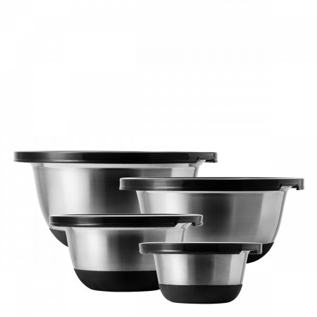 Rührschüssel-Set CNS 8-tlg. mit Kunststoffdeckel und rutschfestem Silikon-Boden Basic Kitchen