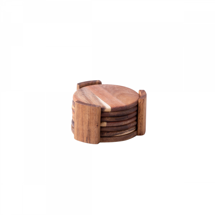 Glasuntersetzer Akazie 7-tlg. ø 11.8 cm 5.8 cm - FLOW Wooden
