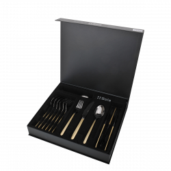 Besteckset 16-tlg. Premium Magnetbox Porto PVD hellgrau poliert / gold Quarz