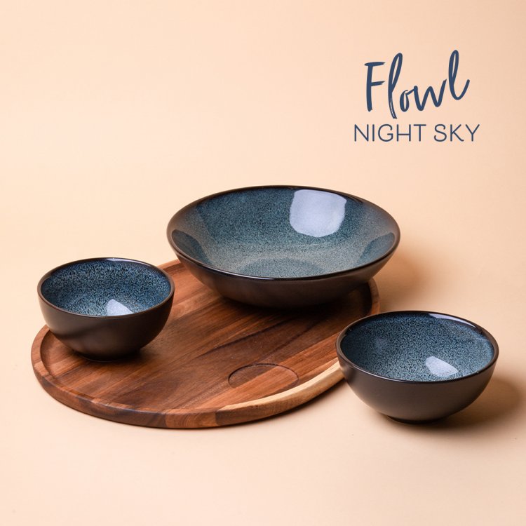 Set 4-tlg. Flowl Gaya Atelier Night Sky + Tablett Triangle Akazie