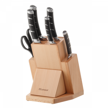Messerset mit Holzständer, Schere und Schleifer - Flow Kitchen