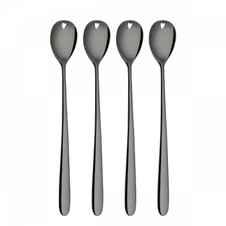 Latte Löffel mit Herz grau 4er Set – Love Cutlery