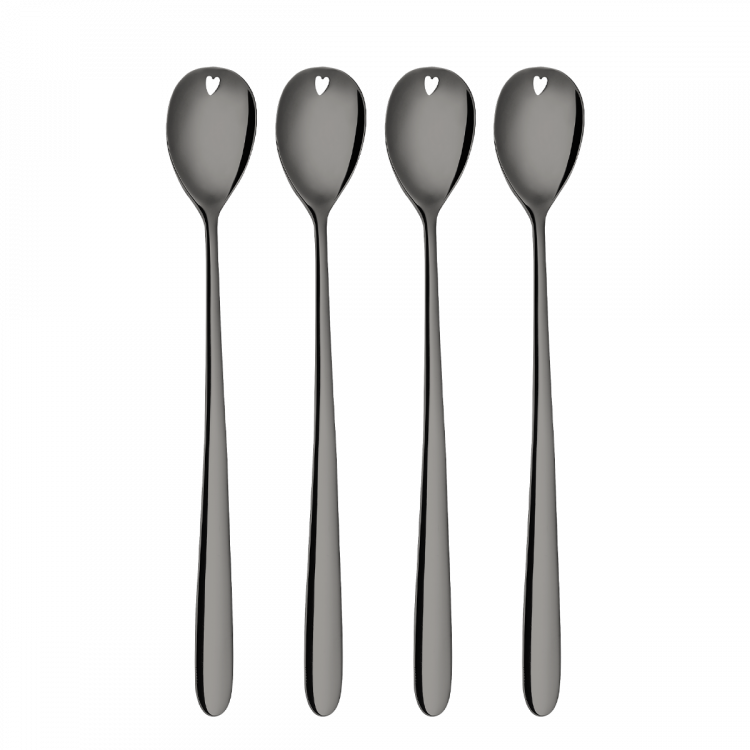 Latte Löffel mit Herz grau 4er Set – Love Cutlery