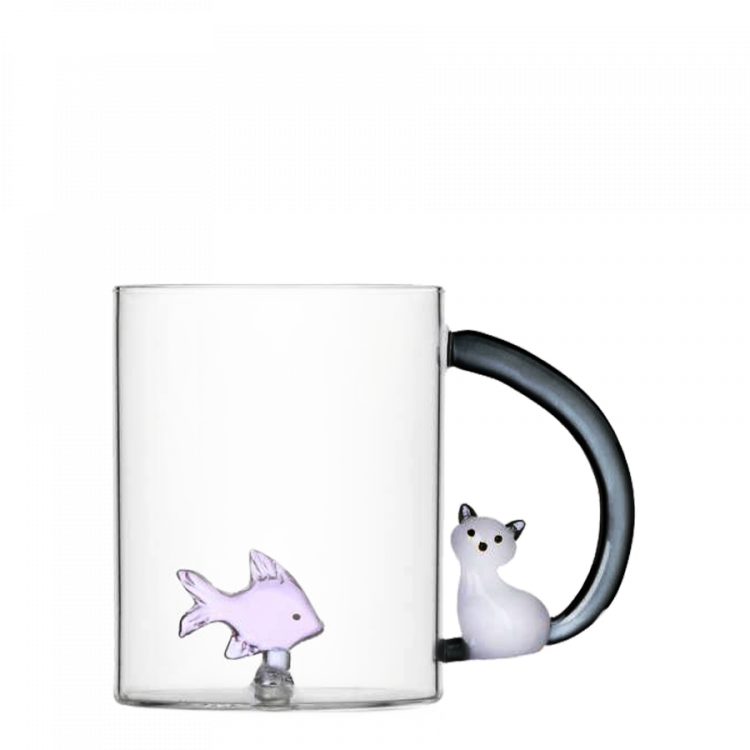 Mug - Fisch pink und Katze weiss/schwarz Ichendorf
