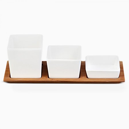 Servierschüsseln Set mit Bambusunterlage (4 Stk.) - Basic