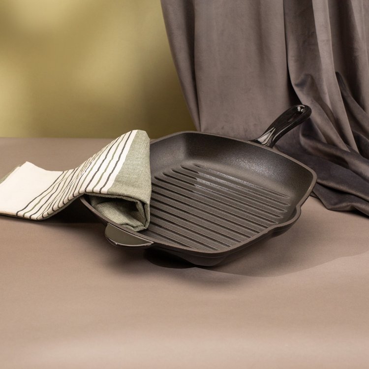 Gusseisen-Grillpfanne emailliert schwarz 27 x 27 cm Jupiter Lunasol