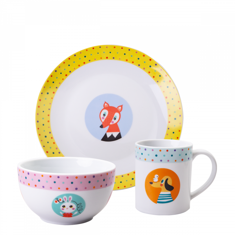 Animals Kinder Porzellan-Set 3-tlg. KIDS WORLD