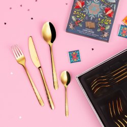Besteckset 24-tlg. - Montreal PVD gold poliert Laser Love