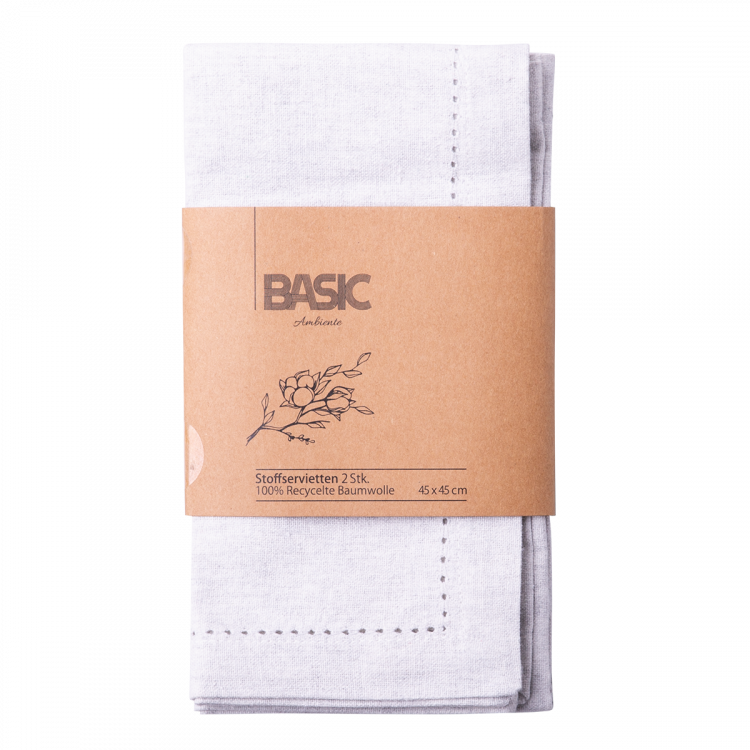 Stoffservietten 45 x 45 cm Grau-Melange, 2 Stk. - Basic Ambiente