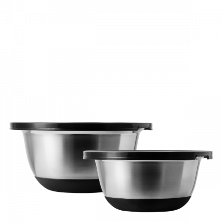 Rührschüssel-Set CNS 4-tlg. mit Kunststoffdeckel und rutschfestem Silikon-Boden Basic Kitchen