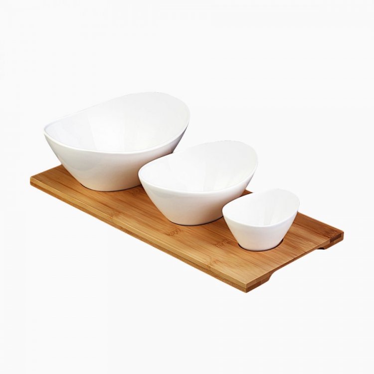 Servierschüsseln Set mit Bambusunterlage (4 Stk.) - Basic