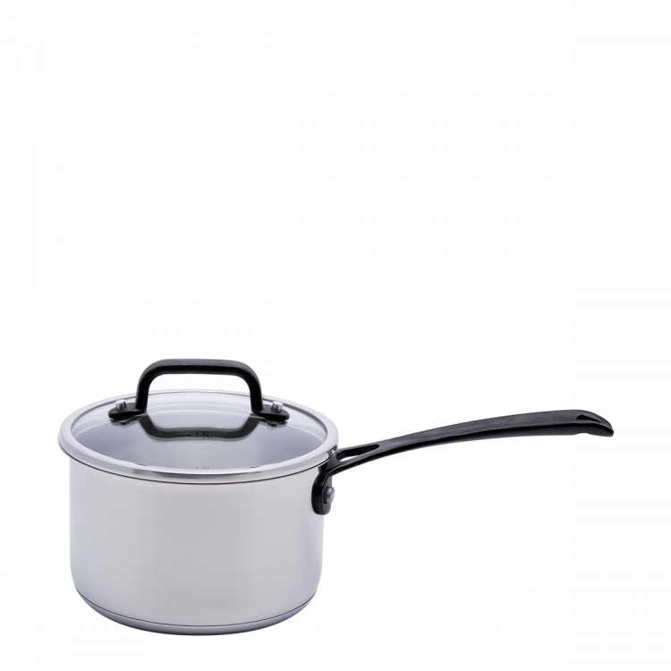 Stielkasserolle 16 x 7.5 cm, 1.5 lt, mit Glasdeckel Orion GAYA Inox mit Profigriffen