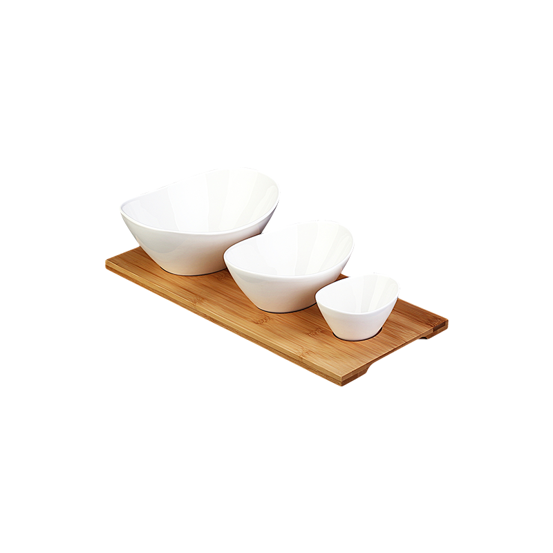 Servierschüsseln Set mit Bambusunterlage